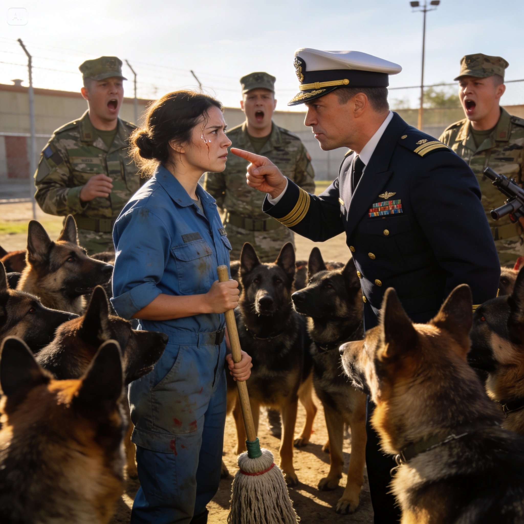 My arrogant base commander ripped my uniform shirt open while I treated an injured canine. He stared at my back. Then he started shaking. Close the doors.