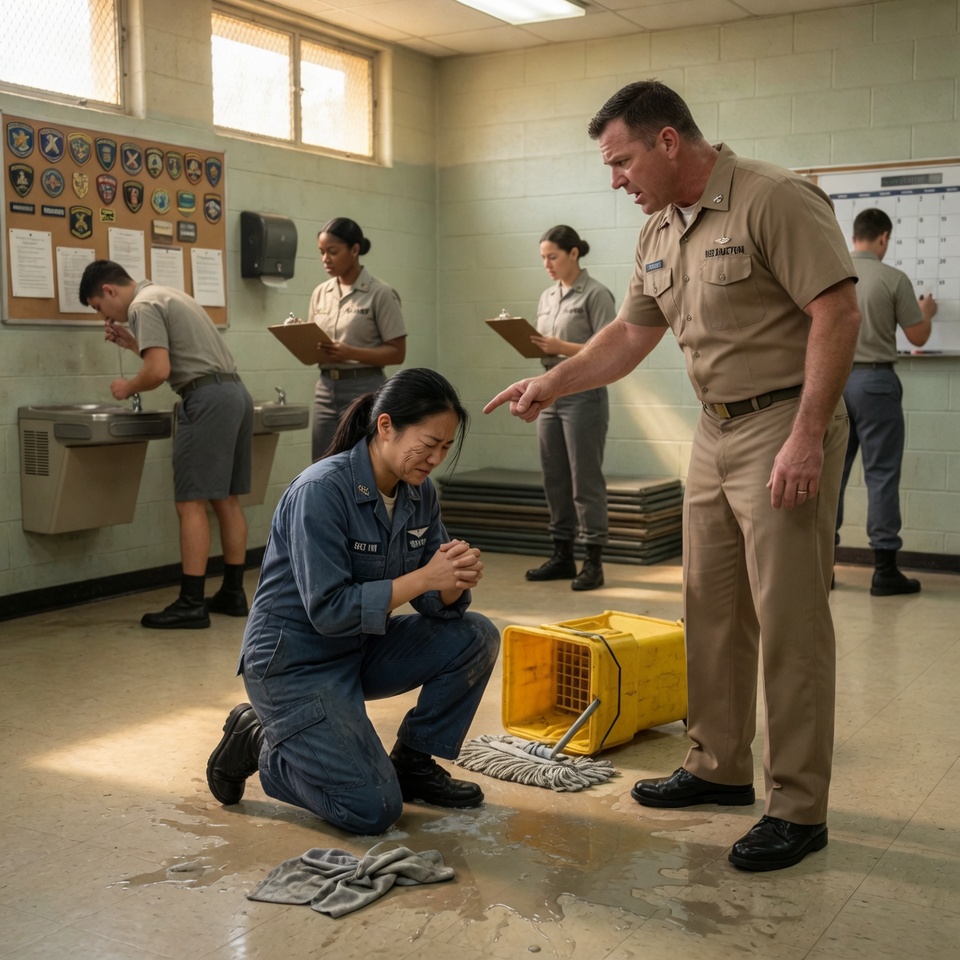 My senior commanding officer called me a worthless civilian while I mopped his floor. I walked straight to the admiral’s desk and set a tan folder down.