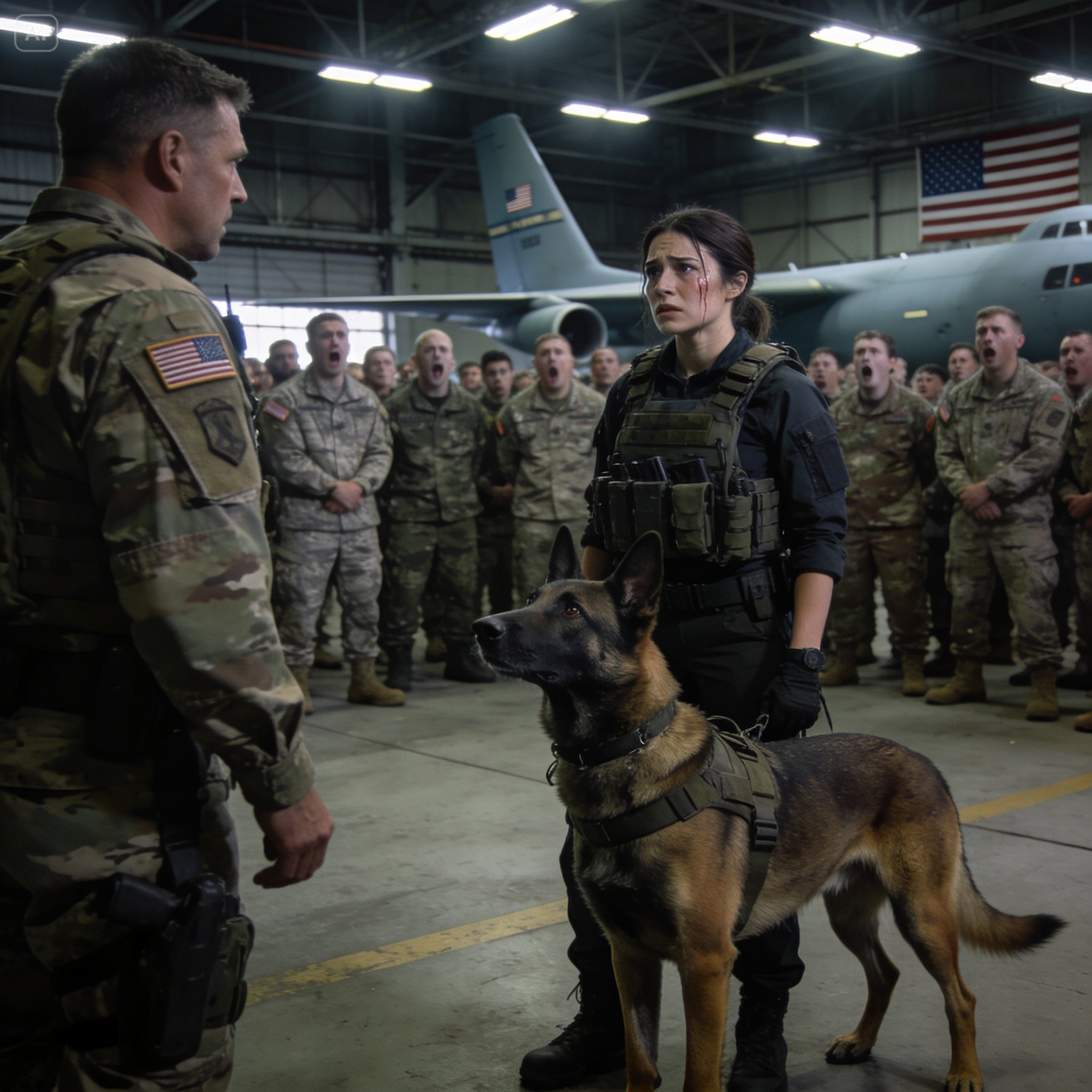 The words had barely left his mouth before his hand swung toward my face, cracking through the silent hangar as my loyal dog stepped between us.