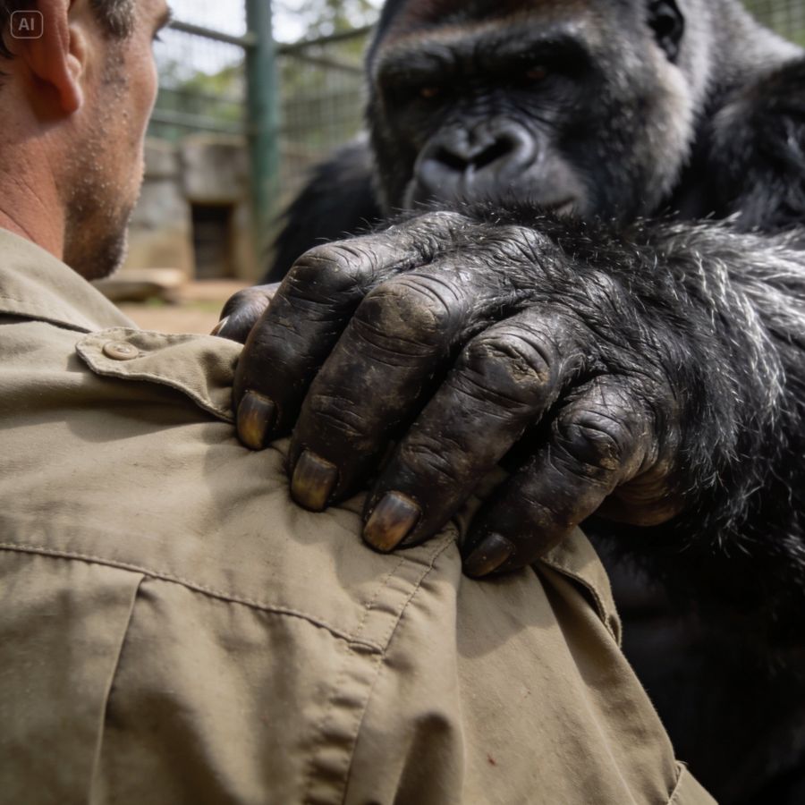 The zoo staff couldn’t explain why a 400lb silverback gorilla began obsessively hugging his keeper 15 times a day.