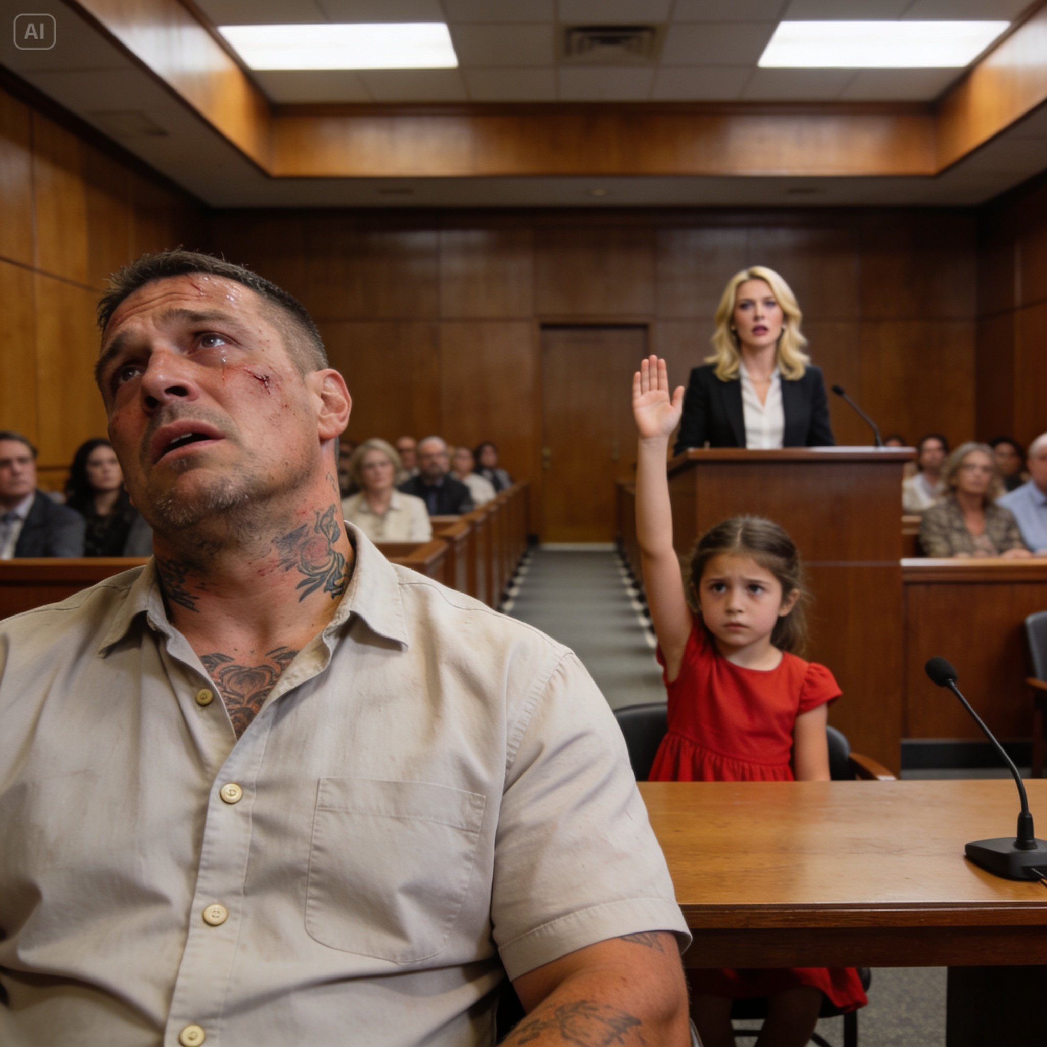 I traded my biker vest for a cheap suit, sitting in a sterile courtroom while a wealthy woman destroyed my life with a single lie… until my six-year-old daughter stood up and shattered the silence.