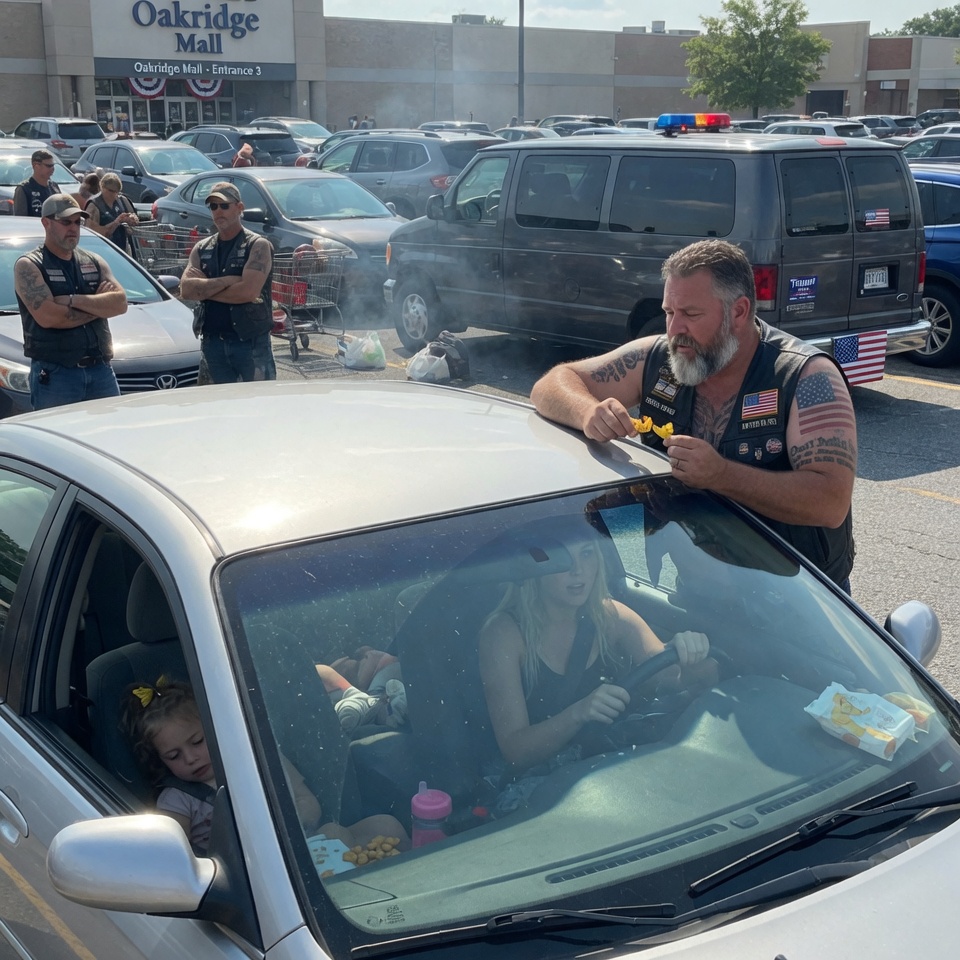 “8 LEATHER-CLAD STRANGERS FORMED A WALL AROUND MY SEDAN IN A MALL PARKING LOT — I WAS TERRIFIED UNTIL THE LEADER …..