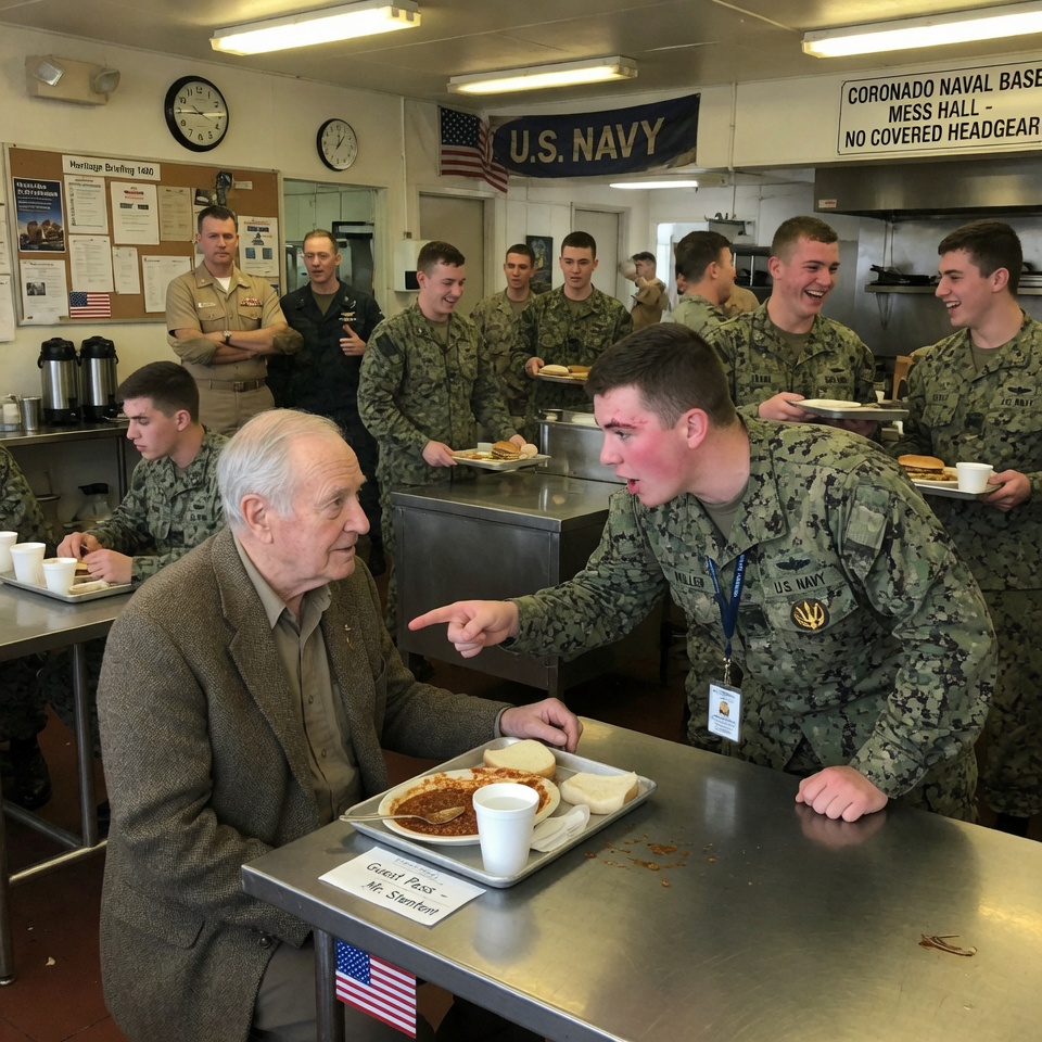 “HE CALLED THE OLD MAN A ‘MESS COOK’ TO IMPRESS HIS FRIENDS—THEN THE COMMAND MASTER CHIEF WALKED IN AND SAID TWO WORDS THAT FROZE THE ROOM.” WHAT HAPPENS WHEN A SEAL MISTAKES A LIVING LEGEND FOR A CIVILIAN? YOU WON’T BELIEVE WHAT THE OLD MAN DID NEXT!