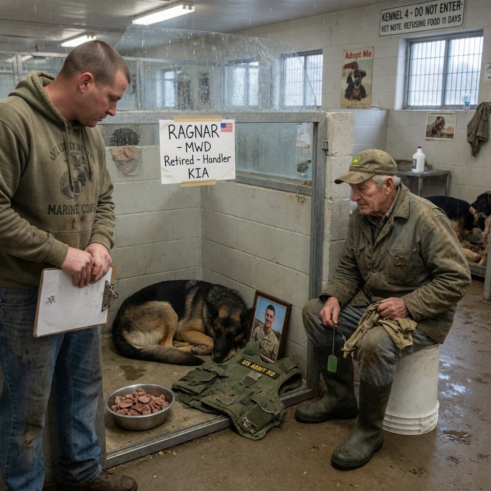 The concrete floor was freezing, but the absolute silence from the mourning K9’s cage was what truly broke me.