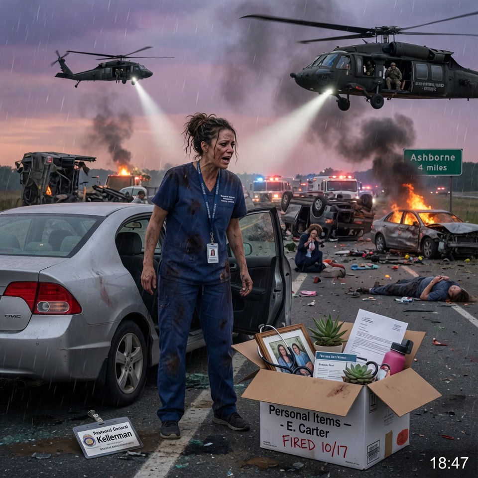 She Was Fired and Humiliated by a Corrupt Surgeon. Minutes Later, a Devastating Highway Crash Proved She Was the Best Nurse in the City. When Military Helicopters Landed to Take Over the Rescue, the Commander Demanded to Know Who Kept Everyone Alive. Her Answer Changed Everything.