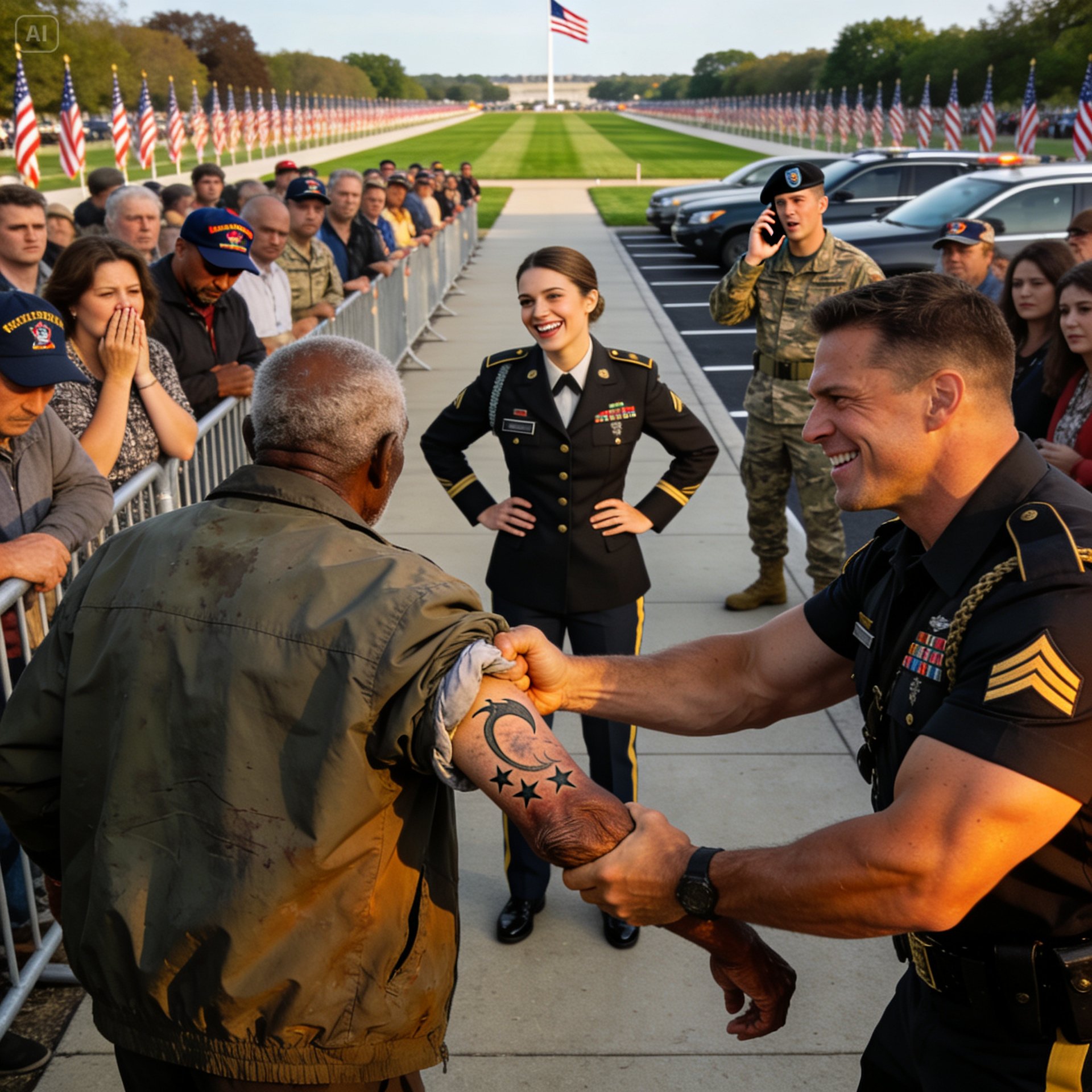 They grabbed my arm and called me “old man” at my grandson’s graduation — said I was creating a public disturbance. But when my sleeve slipped and the general saw my tattoo, he stepped out of the car and saluted me in front of everyone.