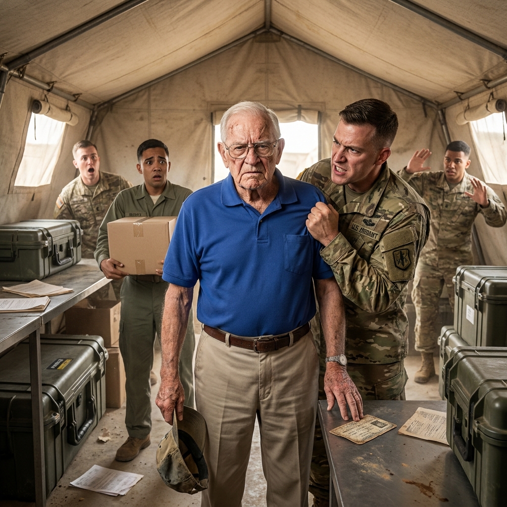 A young SEAL called me trespasser in my blue polo at Supply Tent 4. Why did an admiral salute me after my old service card hit the counter?