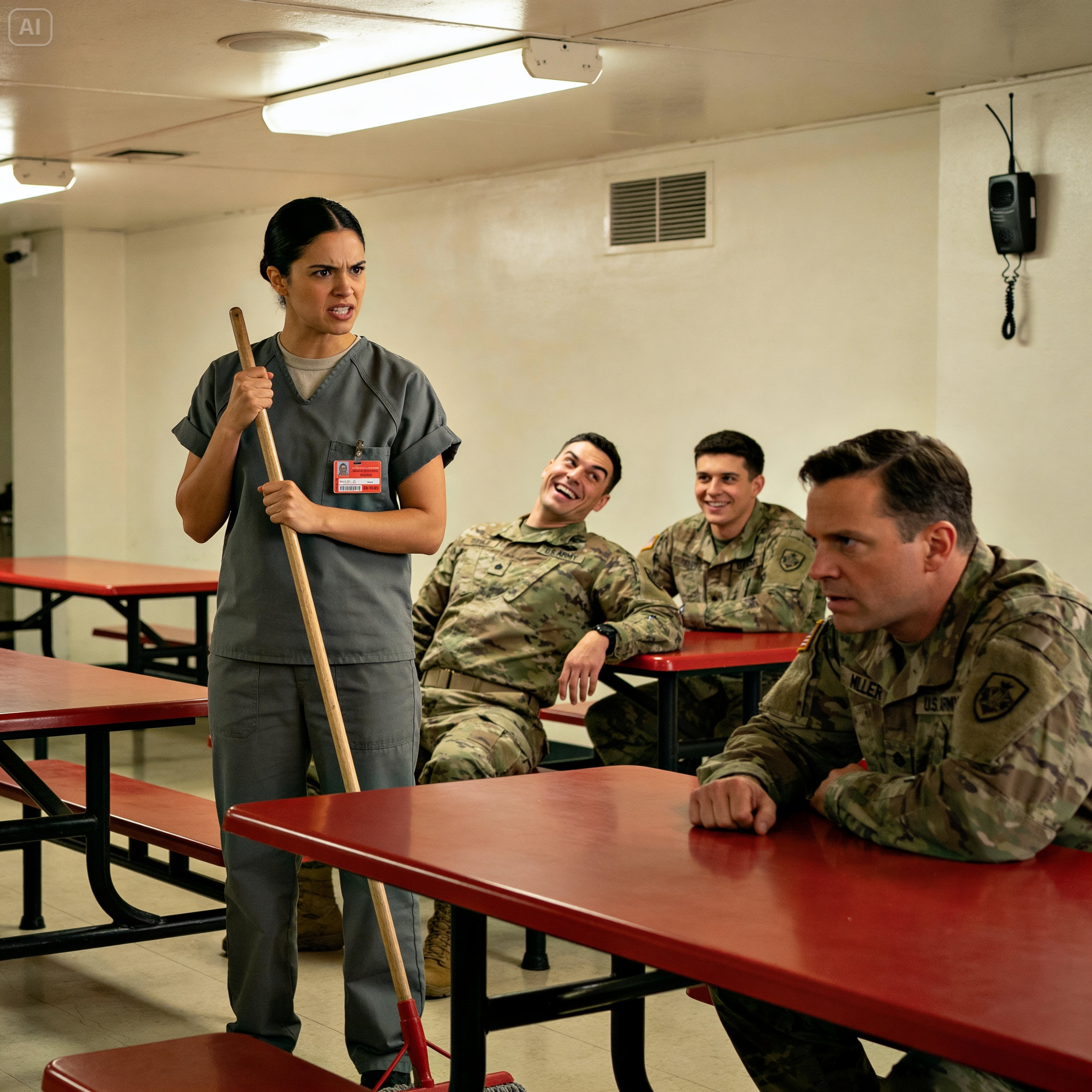 The mess hall was full of laughing recruits when the intercom crackled with three words no one recognized except the janitor.