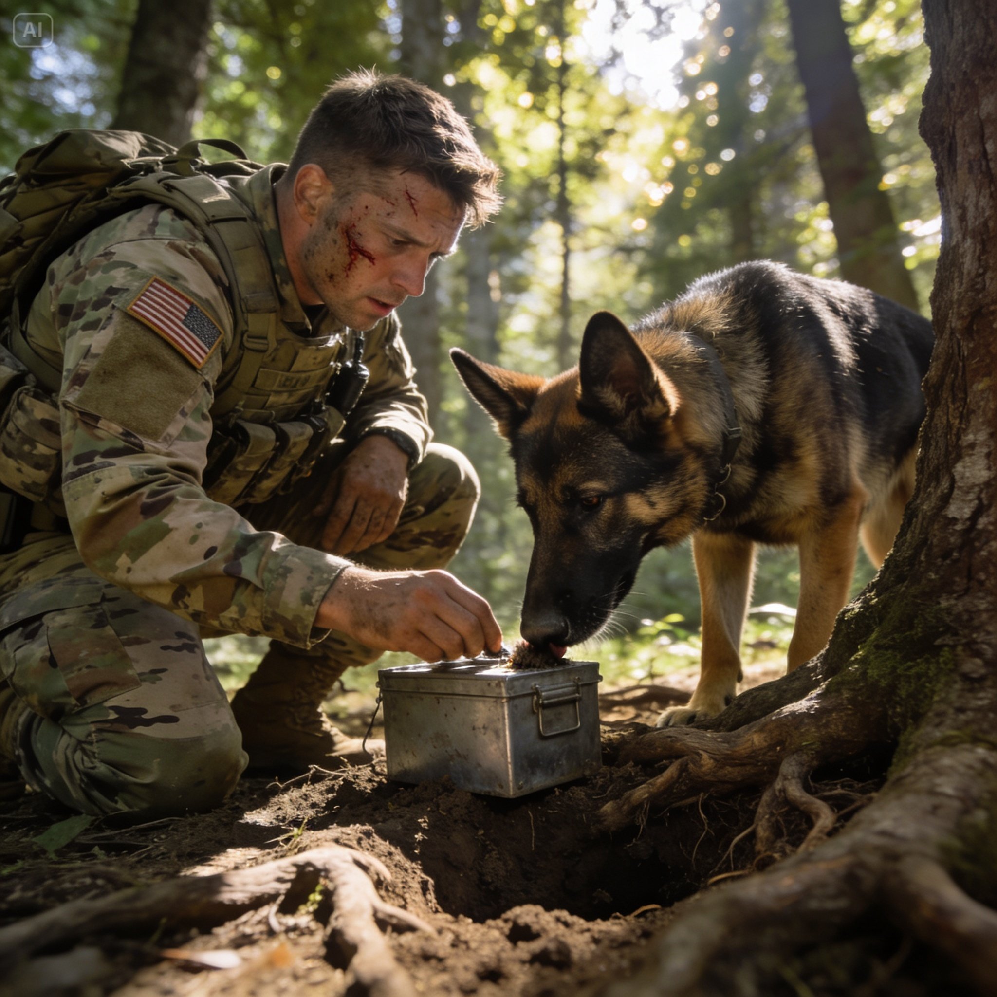 “My service dog washed out of the military for being too gentle, but last night in the freezing Maine rain, he refused to stop digging at the roots of a dead oak tree—and what we found shattered my entire reality.”