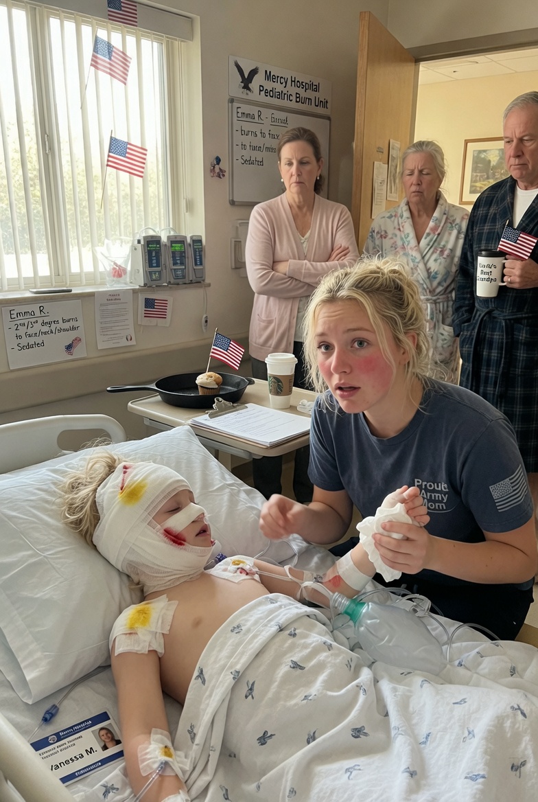 My sister threw a hot skillet at my 4-year-old’s face because she sat in the wrong chair. My mom told ME to stop screaming while my daughter lay unconscious. My dad called her a burden. I rushed her to the hospital—that’s where the true nightmare began.