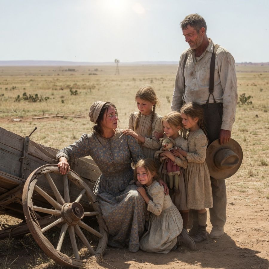 A WIDOW WITH FIVE DAUGHTERS SOBBED BY HER BROKEN WAGON — THEN THE RANCHER SAID SOMETHING UNFORGETTABLE. WHAT HAPPENED NEXT?