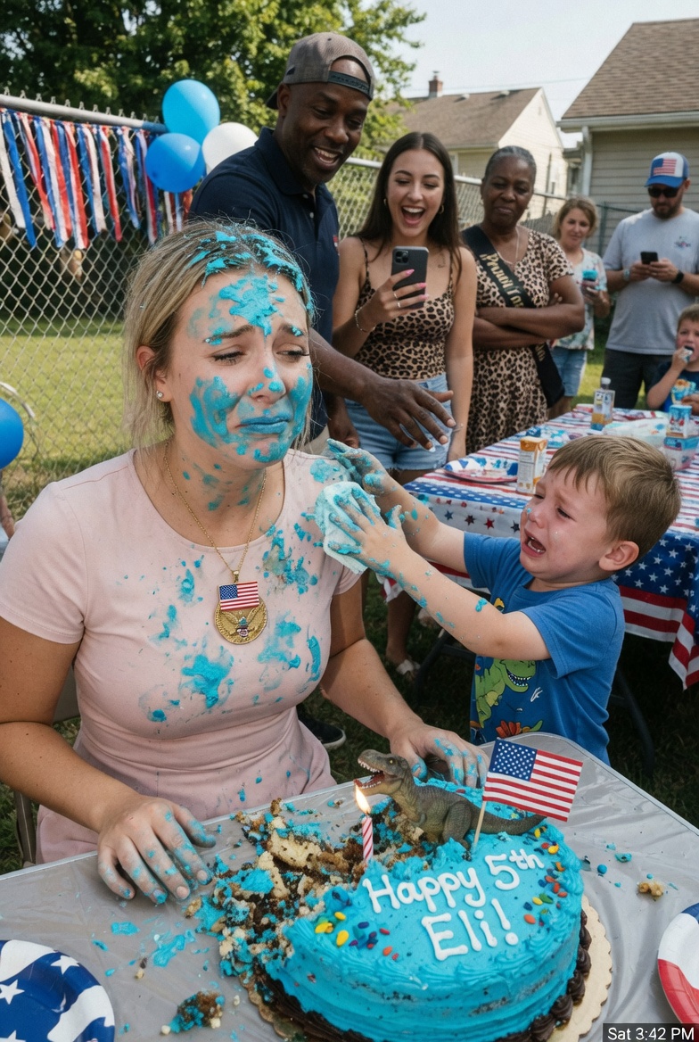 He grabbed my head and shoved it into the birthday cake I spent three days making for our son. I didn’t scream. I didn’t fight. I just made one call. Three weeks later, I walked into a gala—and the look on his face when he saw me changed everything.