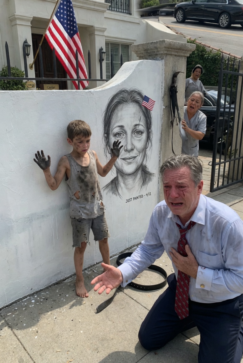 “He grabbed his belt ready to beat the homeless boy drawing on his wall… but one look at the face made him drop to his knees — and when the boy whispered his name, the billionaire’s entire world collapsed.