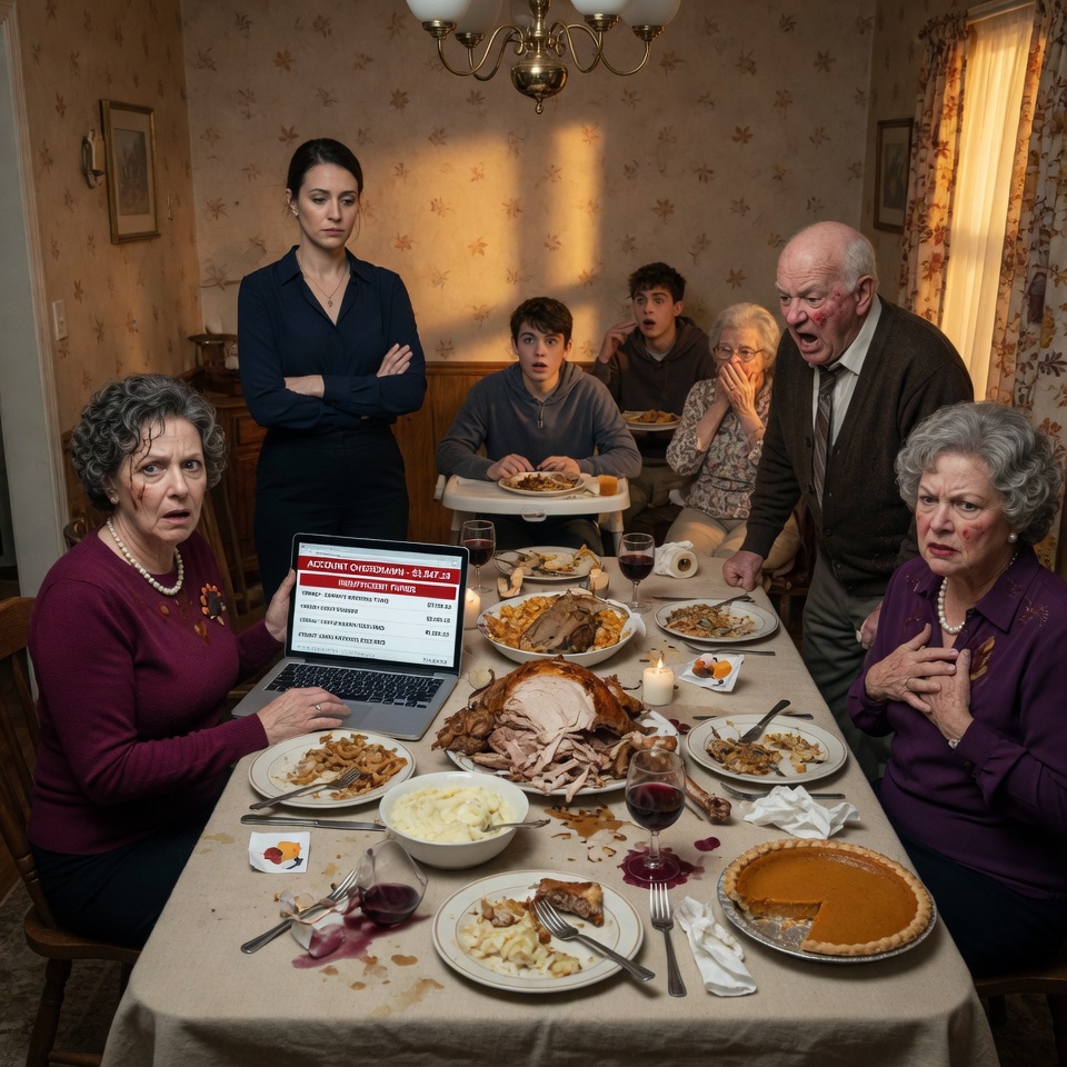 MY SISTER GRABBED MY LAPTOP TO HUMILIATE ME AT THANKSGIVING DINNER, BUT WHEN SHE SAW MY BANK ACCOUNT SHE COLLAPSED — WHAT DID SHE FIND?
