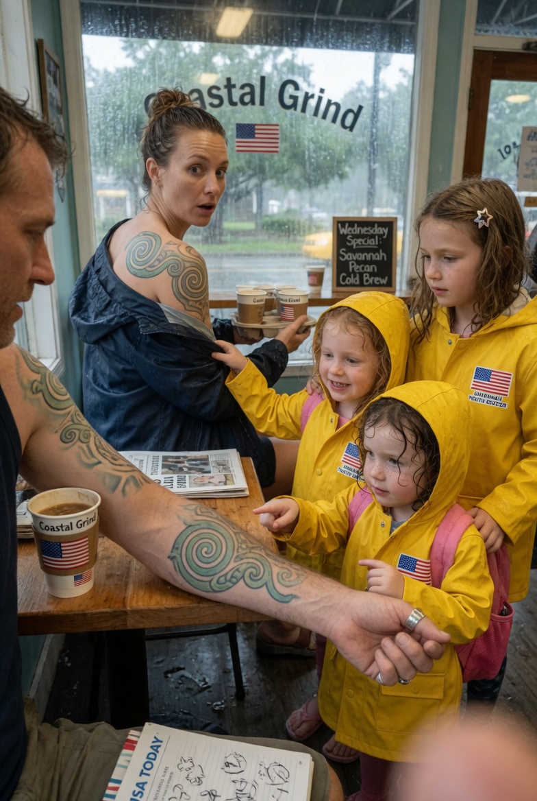 At a Savannah coffee shop, three little girls pointed at my OLD tattoo, then at their mom. My PAST came back with NO explanation, NO closure, and NO warning—just a ghost I buried 17 years ago. WHAT WOULD YOU DO IF YOUR BIGGEST “WHAT IF” WALKED IN THE DOOR?