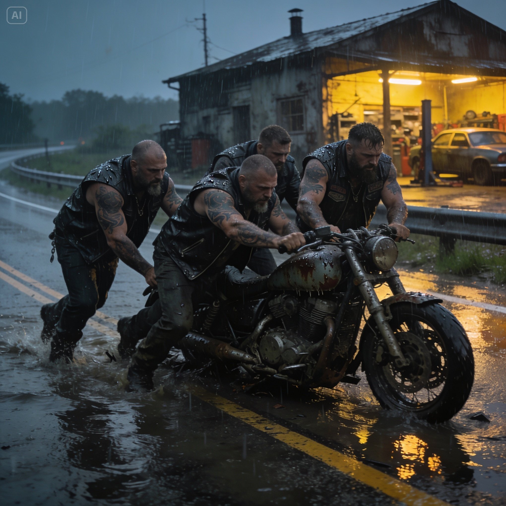 Six closed doors turned away four massive bikers in a brutal storm, but one bankrupt mechanic answered their knock.