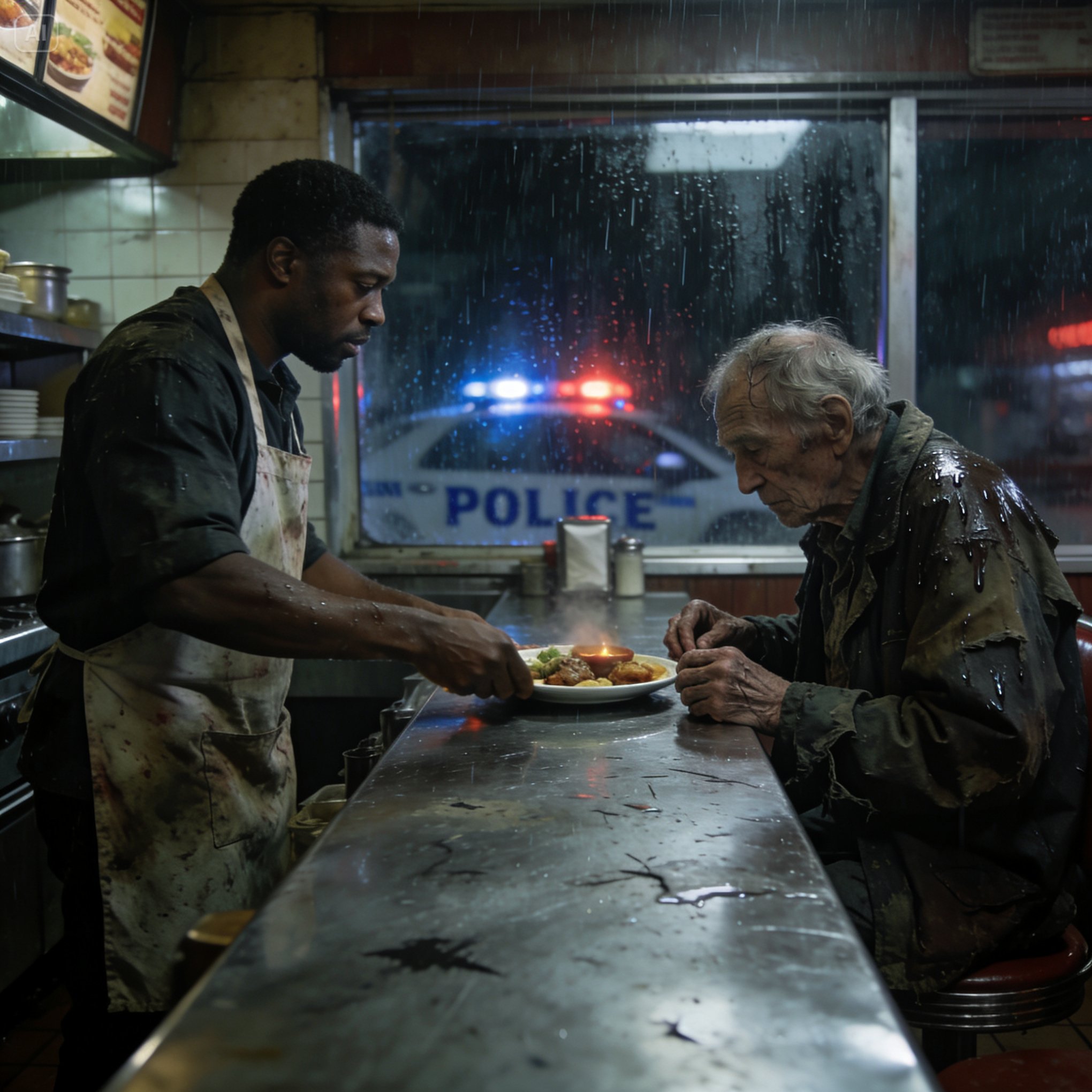 I gave my last plate of food to a starving homeless man while my diner was being foreclosed on.