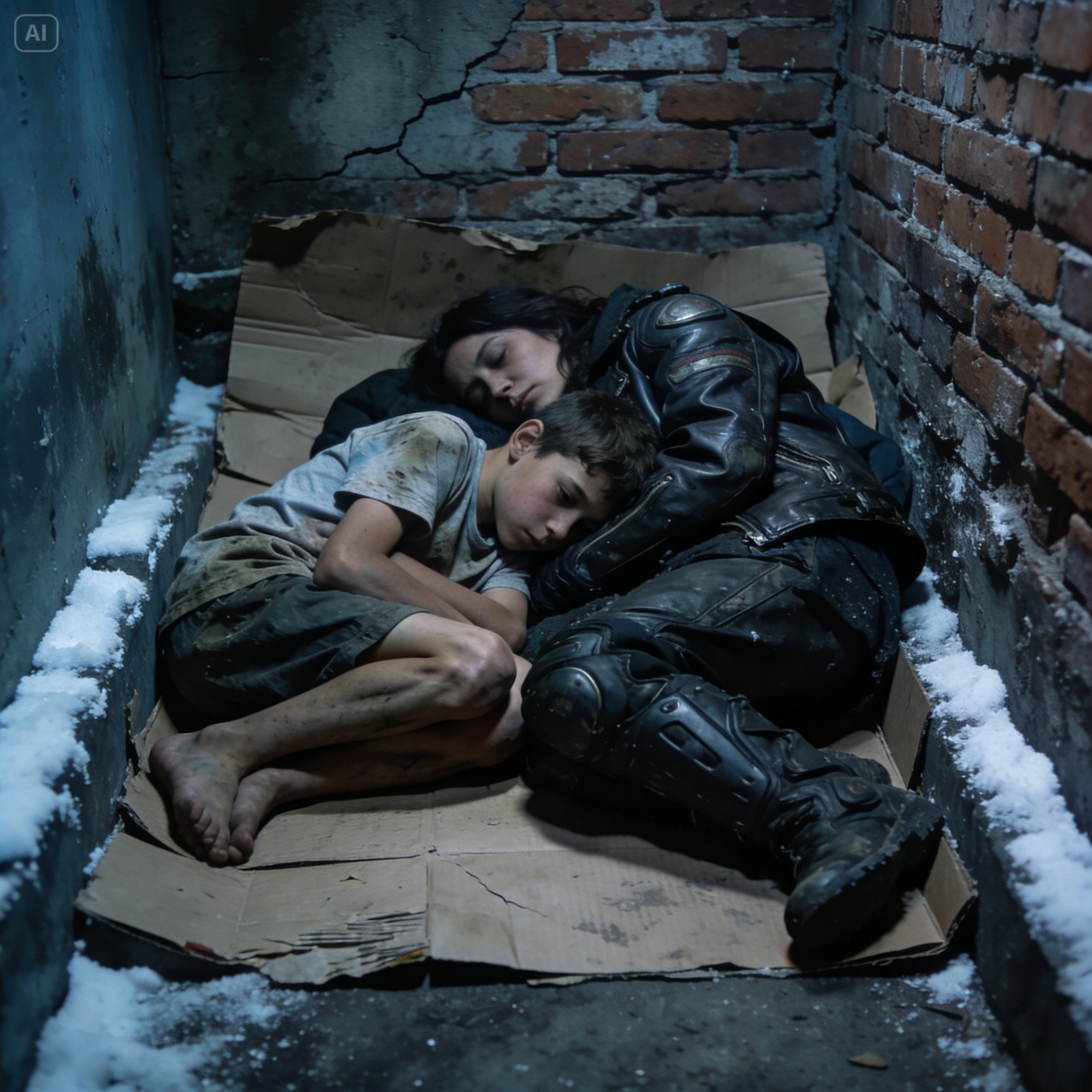 I was just a homeless kid trying not to freeze. Then I found the biker’s wife in the snow.