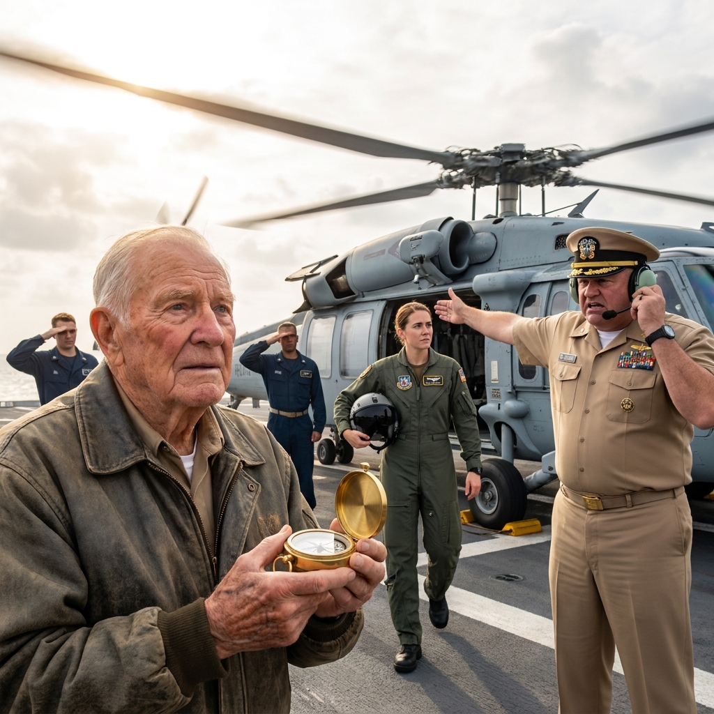 My commander mocked my old ID in front of sailors on a carrier deck. Then three words cut through rotor wash beside me — “You are not.”