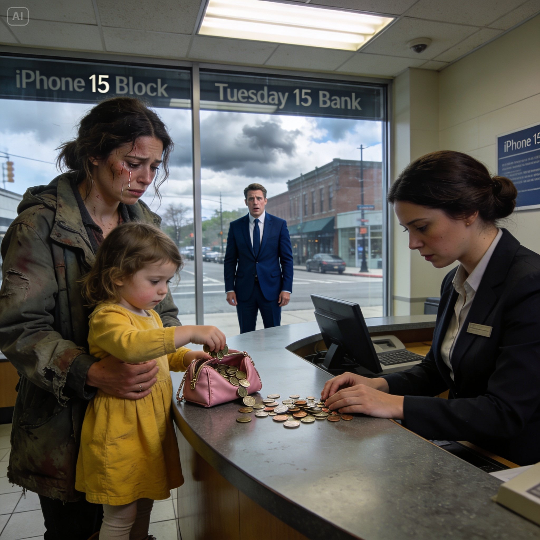 When my three-year-old dumped her tiny jar of pennies on the bank counter to save me, the room froze, but the shadow watching from the window terrified me more…