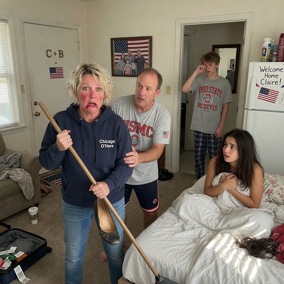 So HEARTBREAKING—She returned from a 4-month trip to surprise her family with breakfast. Instead, she found a pair of flashy women’s shoes that WEREN’T HERS, and a silent house that felt WRONG. When she pulled back the sheets on her own bed, a lock of dark hair sent her world SPINNING. What she almost did with that broom will leave you GASPING… WILL HER FAMILY SURVIVE A BETRAYAL THIS DEEP?