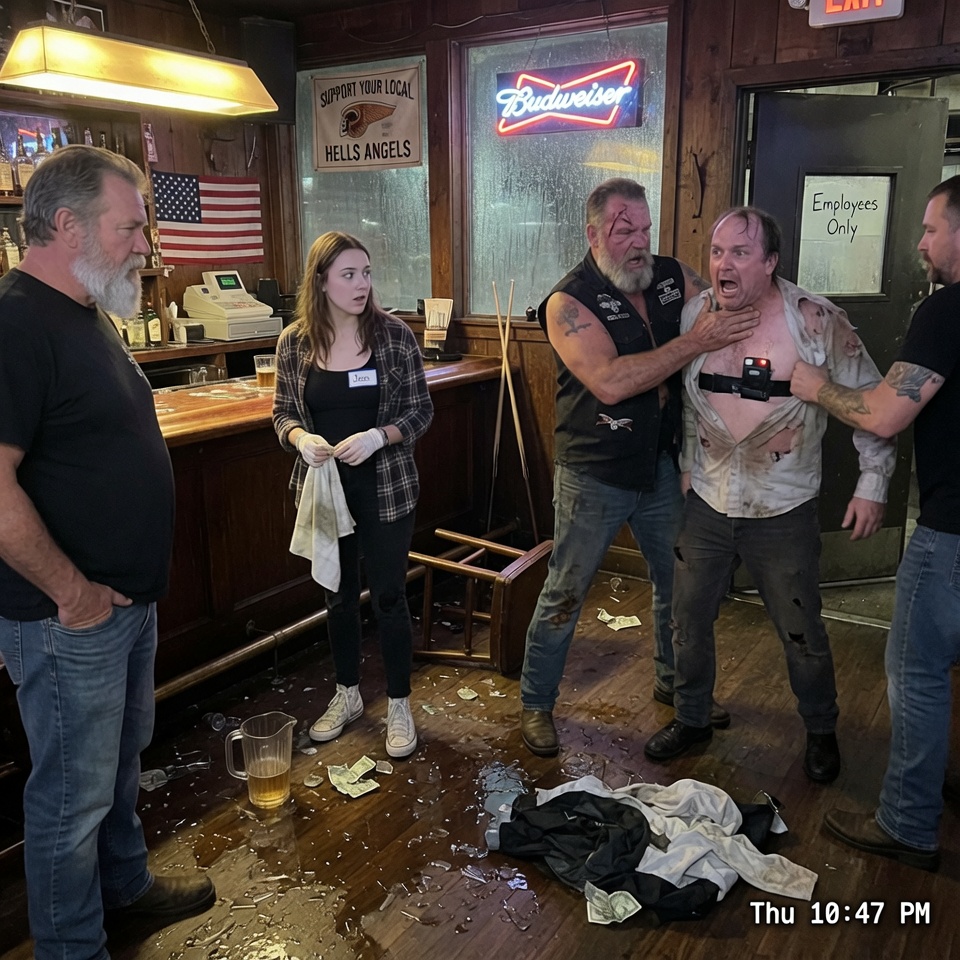 “A DESPERATE GIRL WALKED INTO A HELLS ANGELS FORTRESS FOR A JOB NO ONE WANTED — WHAT SHE SAW BENEATH A REGULAR’S SHIRT MADE THE WHOLE BAR GO SILENT. WOULD YOU STAY OR RUN?”