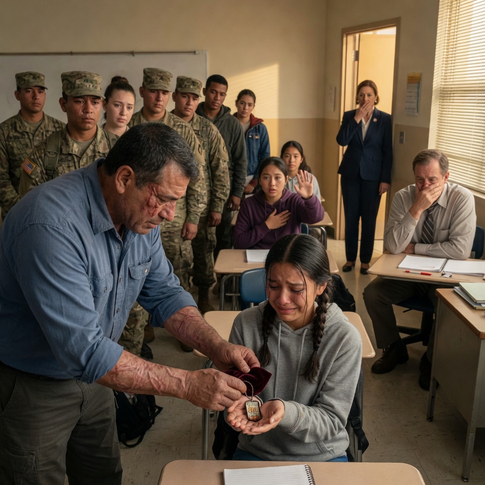 “My Class Laughed When My Teacher Humiliated My Disabled Veteran Father—But I Didn’t Know the Janitor Was Listening. His One Phone Call Summoned an Army.”