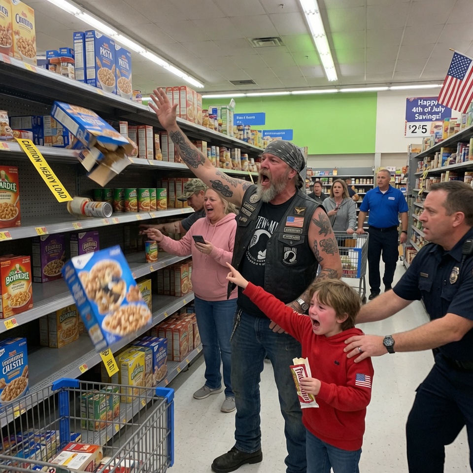 SO PITIFUL – A tiny boy grabbed a terrifying biker in a supermarket, and everyone thought he was making a HORRIBLE mistake… until the ceiling started to groan. WHAT IF THE ONE NOBODY TRUSTED WAS THE ONLY ONE WHO SAW THE TRUTH?
