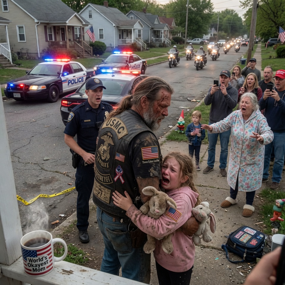 A Little Girl Clung to a Biker and Refused to Let the Police Take Him… But Her Screams Hid a Truth NO ONE Expected. WHAT WAS SHE SO AFRAID OF?