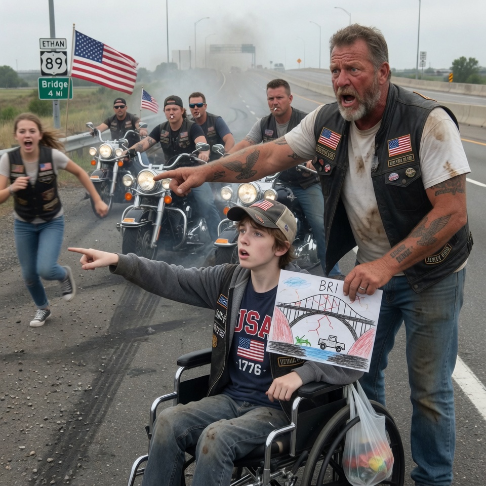A frail, wheelchair-bound boy risked his life to block a terrifying biker convoy, causing a SCREECHING, chaotic near-pileup. The furious riders yelled he was crazy, but he just pointed at the empty road ahead with a trembling, urgent finger – unable to explain. WHAT UNSEEN HORROR WAS HE DESPERATELY TRYING TO WARN THEM ABOUT? WOULD YOU HAVE TRUSTED A CHILD WHO COULD BARELY SPEAK?