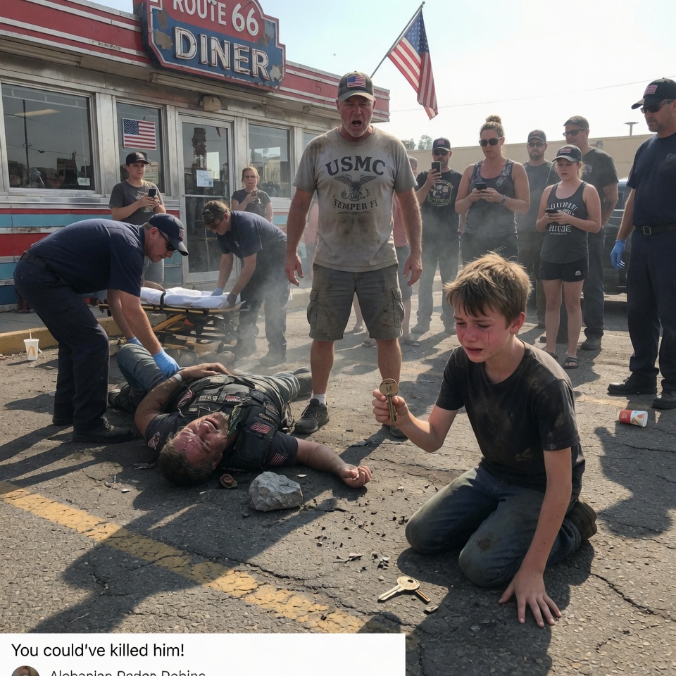 THE KID SHOULD BE LOCKED UP! – He hurled jagged rocks at a paralyzed biker as bystanders screamed for him to stop, but when paramedics arrived and the mystery of a RUSTED KEY was exposed, everyone realized they had misjudged the most HEROIC act they’d ever witnessed. The biker had a NEUROLOGICAL CONDITION that could stop his breathing, and the boy had been secretly trained to save him with a pain stimulus. WHAT WOULD YOU HAVE DONE?