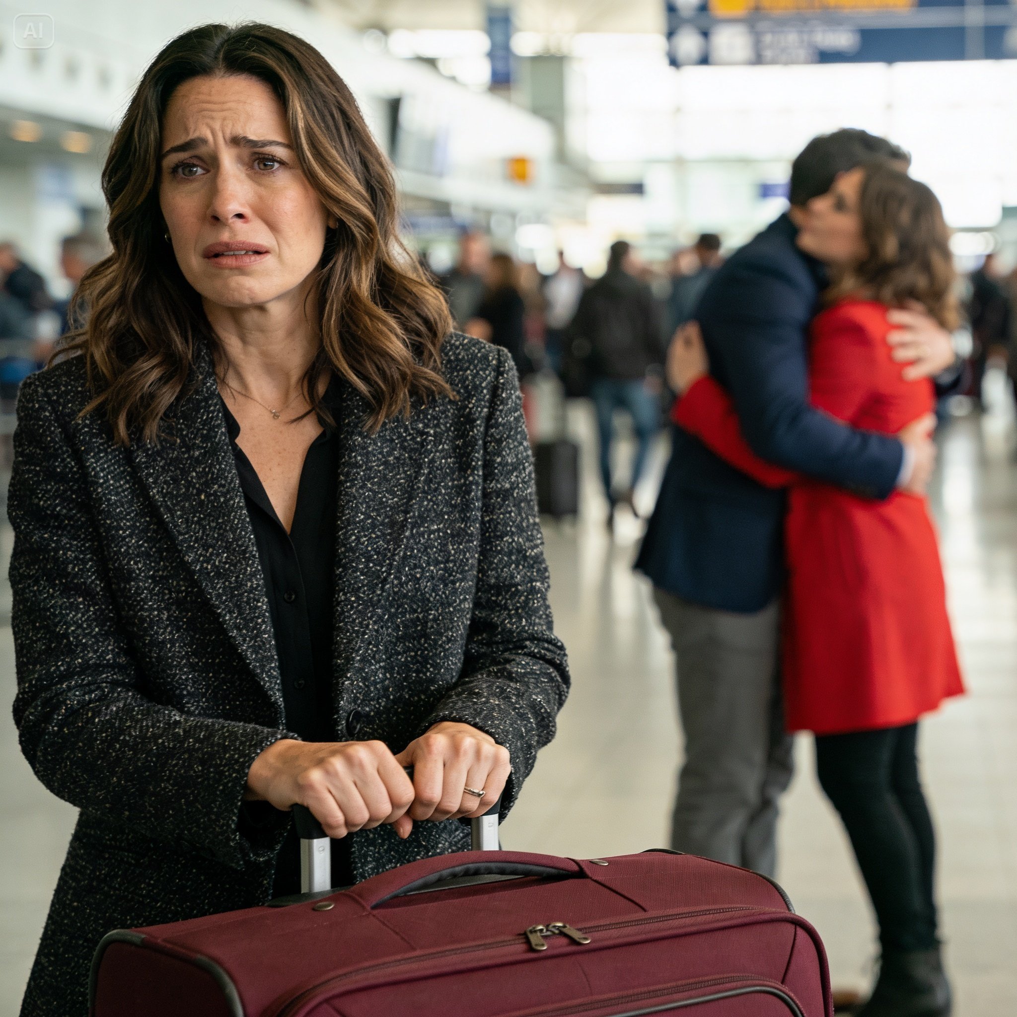 My husband told me he was stuck in a meeting, but I saw him at the airport with her.