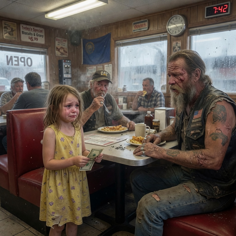 I was seven, holding my crushed piggy bank, staring at the scariest man in the lonely roadside diner…