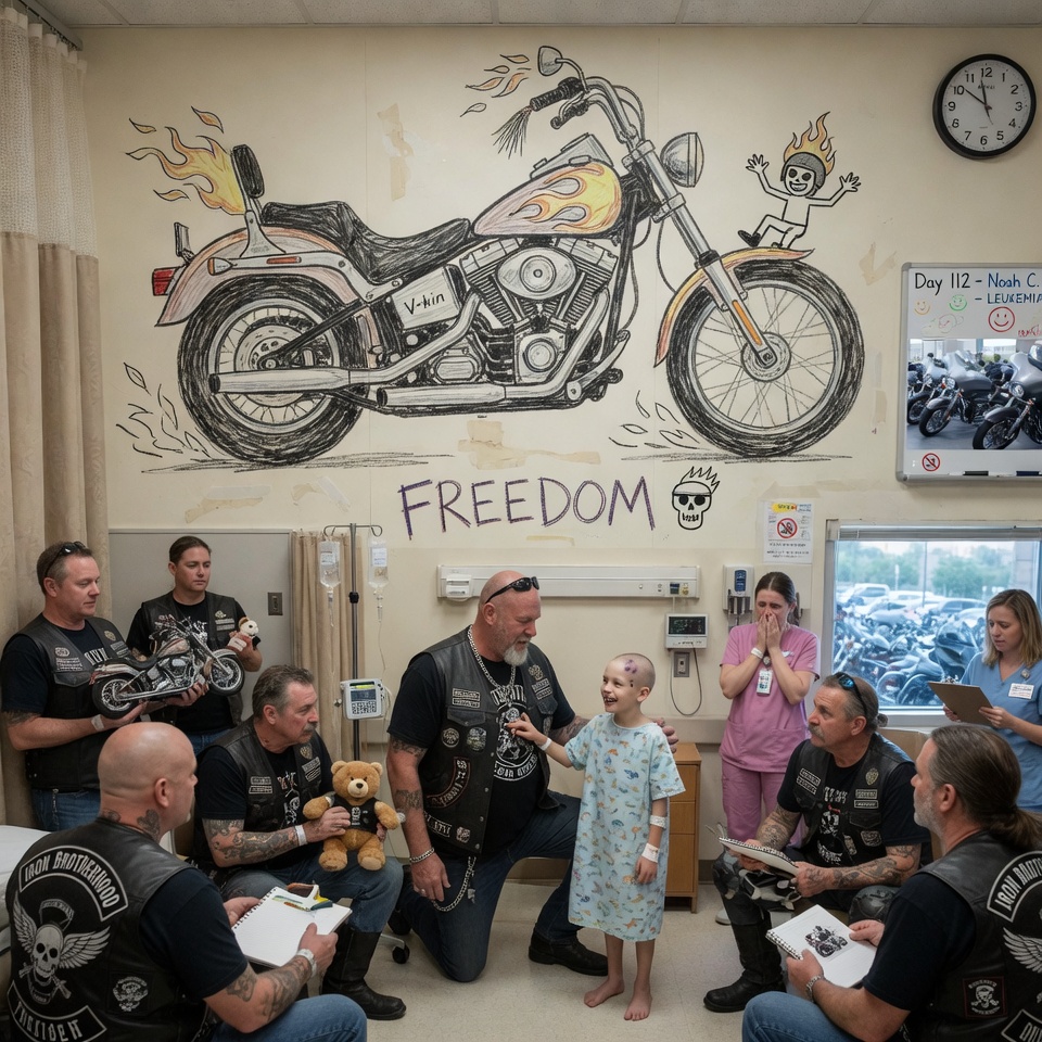 They Told Him He Was Not Supposed to Draw on the Hospital Wall. He Did It Anyway. When 27 Leather-Clad Bikers Saw What He Drew, the Entire Pediatric Oncology Ward Froze in Utter Disbelief.