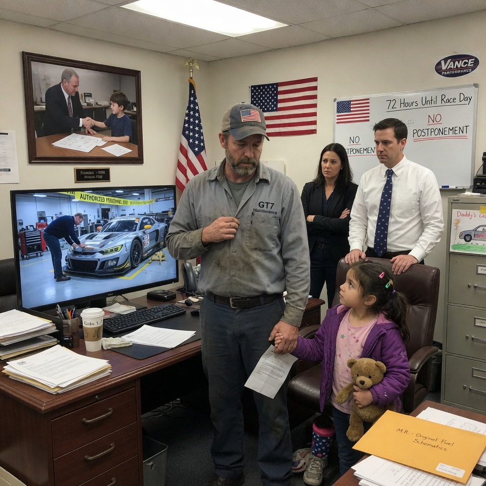 HE BUILT A $2 BILLION RACE CAR BUT WORKED AS A JANITOR UNTIL 2 AM SECURITY FOOTAGE REVEALED THE TRUTH—NOW HIS DAUGHTER’S FUTURE HANGS IN THE BALANCE. WHAT WOULD YOU SACRIFICE TO SAVE A LIFE?