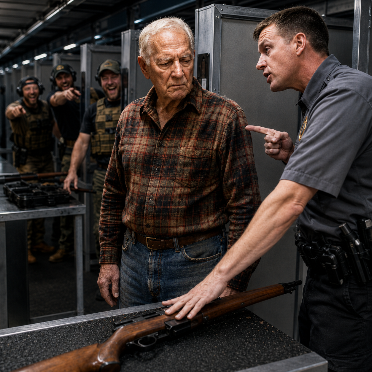 They laughed when the old man missed every single shot at the range. But when the range officer touched the brass plate on that wooden stock, his whole face changed.
