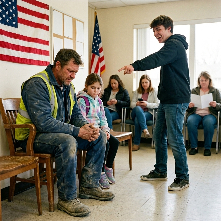 A Row Of Teenagers Mocked My Stained Work Shirt While My Young Daughter Cried— But When I Held The Microphone, They Went Dead Silent