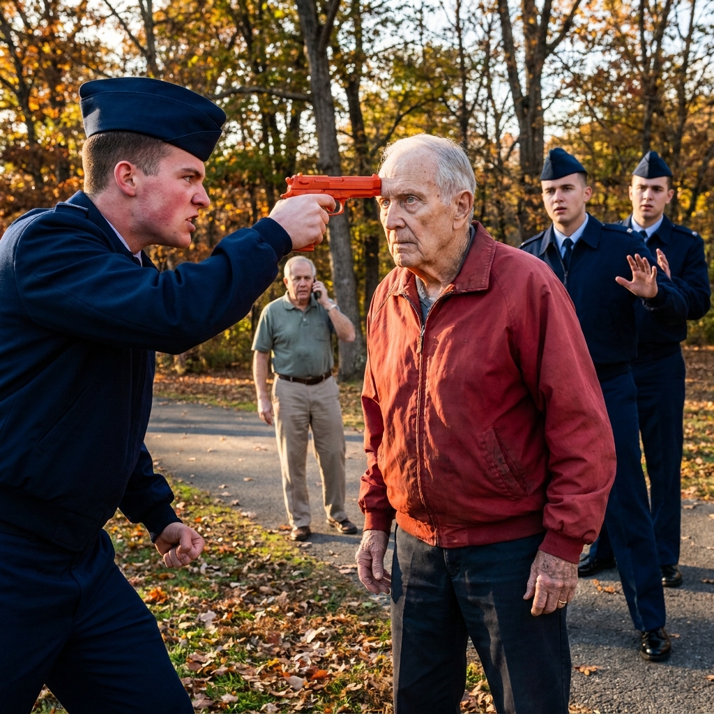 Four cadets put a gun to my head in the town square while I was drinking my morning coffee.