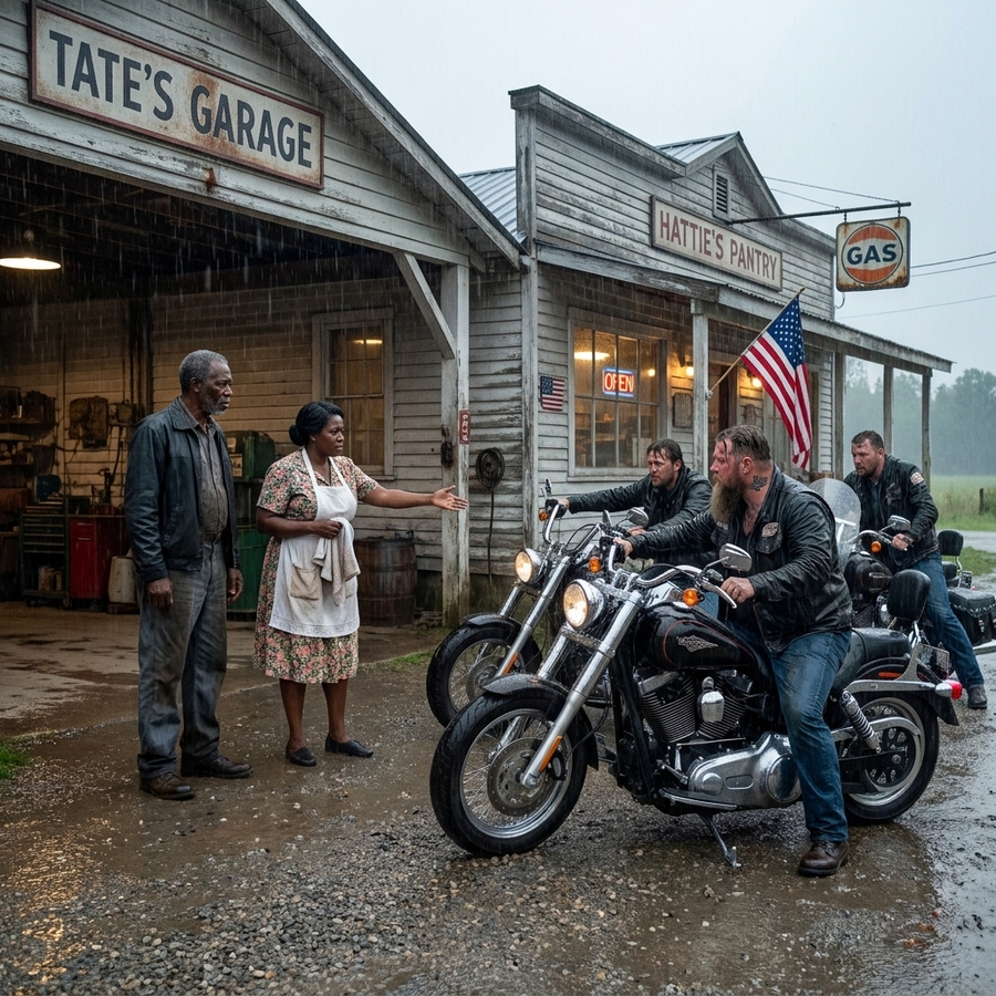 AN OLD BLACK MECHANIC RESCUED FOUR STRANDED BIKERS, THEN DAWN BROUGHT A SOUND HE NEVER FORGOT