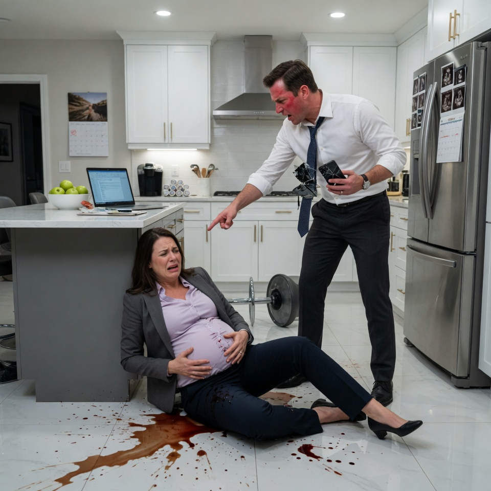 I was bleeding on my kitchen floor while my husband laughed, but his smirk vanished when my powerful father answered the phone!