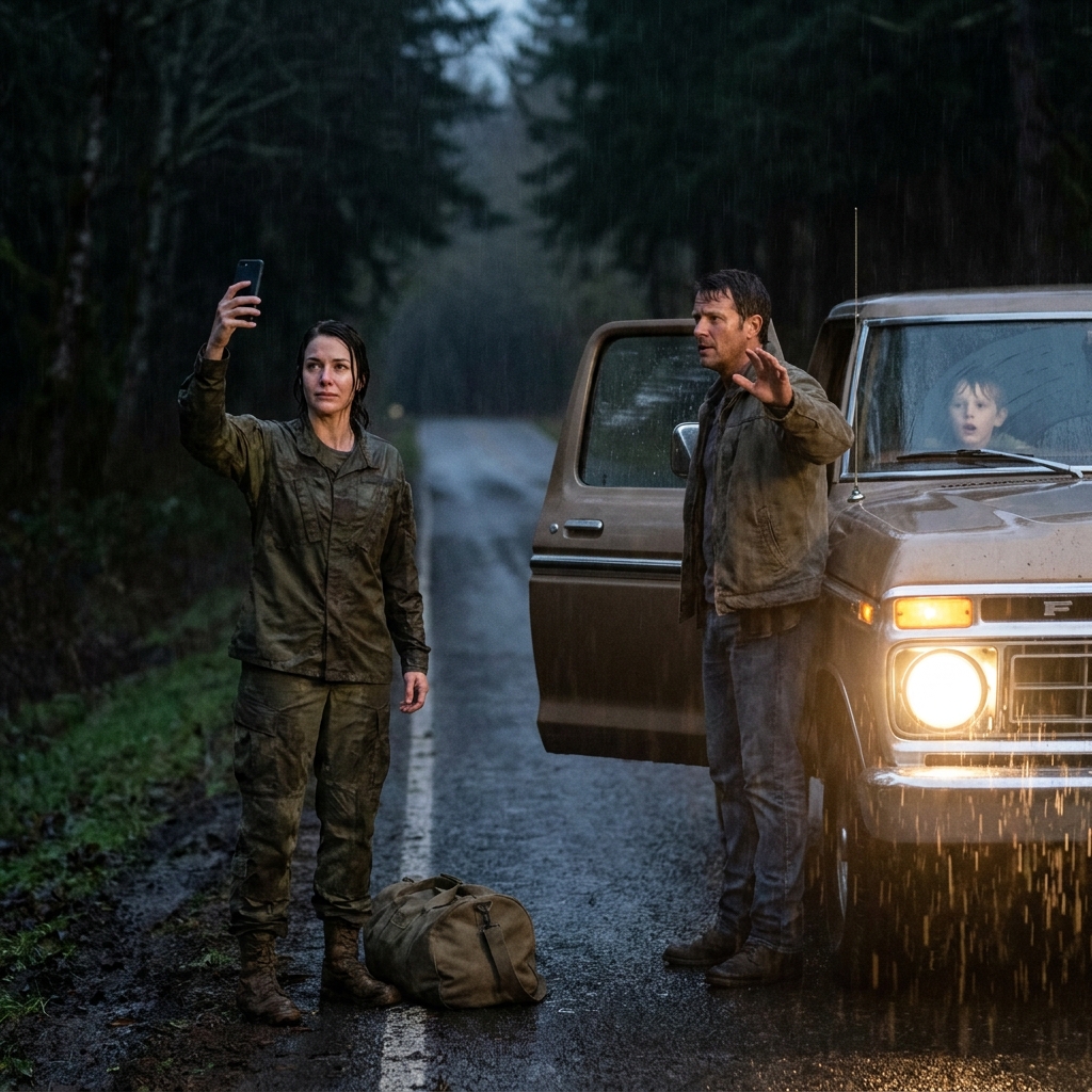 A Single Dad Helped a Female Soldier in the Rain — Then She Heard a Knock That Changed Her Life