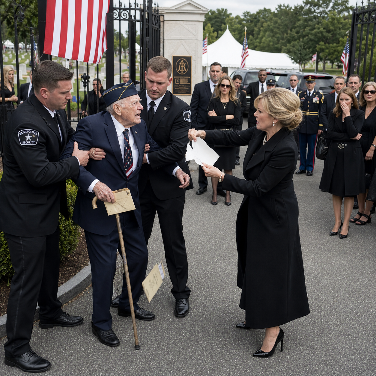 An Old Navy Veteran Was Dragged From a General’s Funeral for Looking “Too Poor” — Then a Hidden Confession Fell From His Pocket and the Family’s Greed Started to Unravel in Front of Everyone
