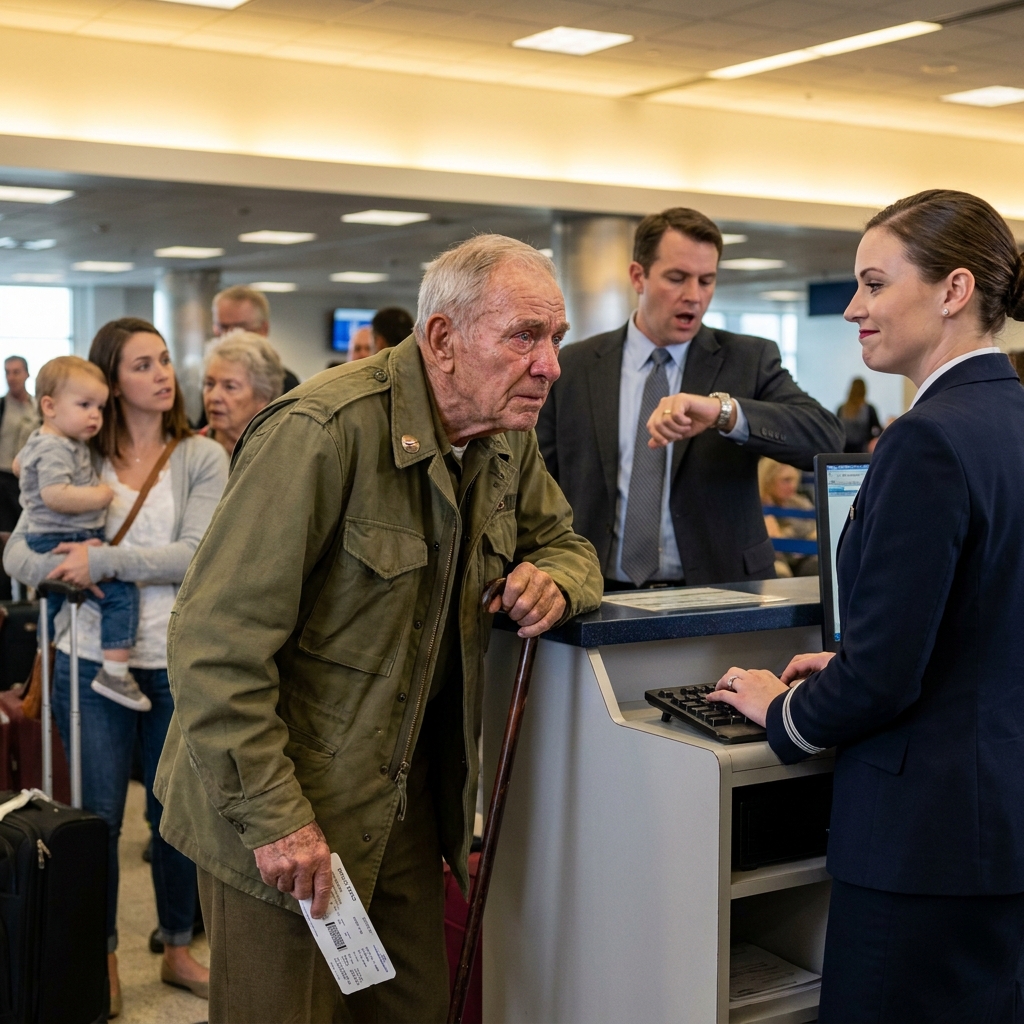 The gate agent told me my seat was gone and handed it to someone richer while I stood there holding the ticket I bought weeks ago. A voice behind me said three words. And someone spoke.