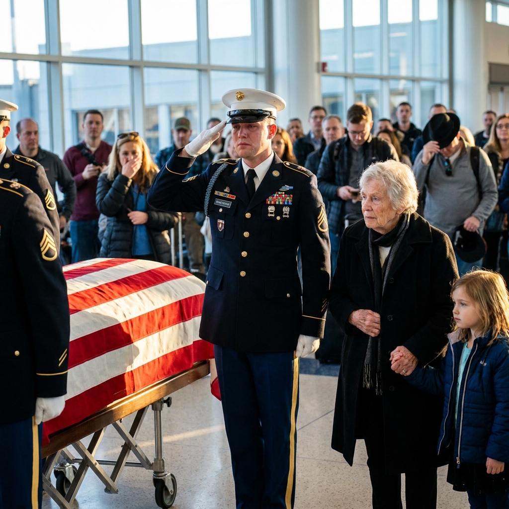 An airport manager touched my fallen brother’s flag-draped casket and tried to reroute his funeral. I gripped his wrist and whispered four words he’ll never forget.