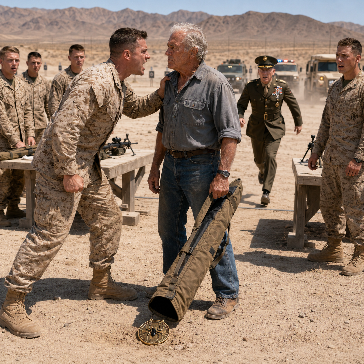 A Marine Instructor Grabbed an Old Groundskeeper at a Sniper Range and Called Him a Fraud—Then a Colonel Arrived, Saluted the Old Man, and Exposed a Family Lie Buried for Decades