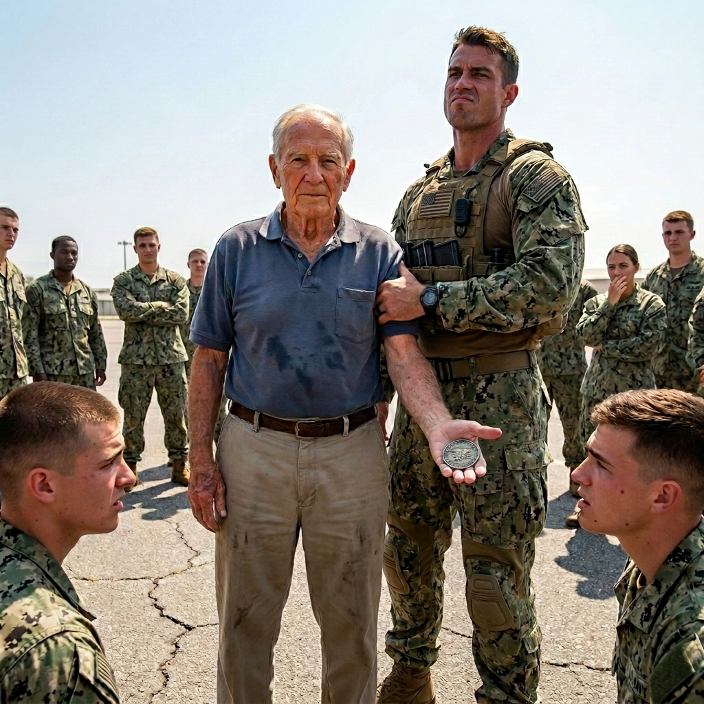 A Navy SEAL grabbed my arm and told me I didn’t belong on this base. Then he saw the silver dollar I was holding — and the Captain saluted my name in silence.