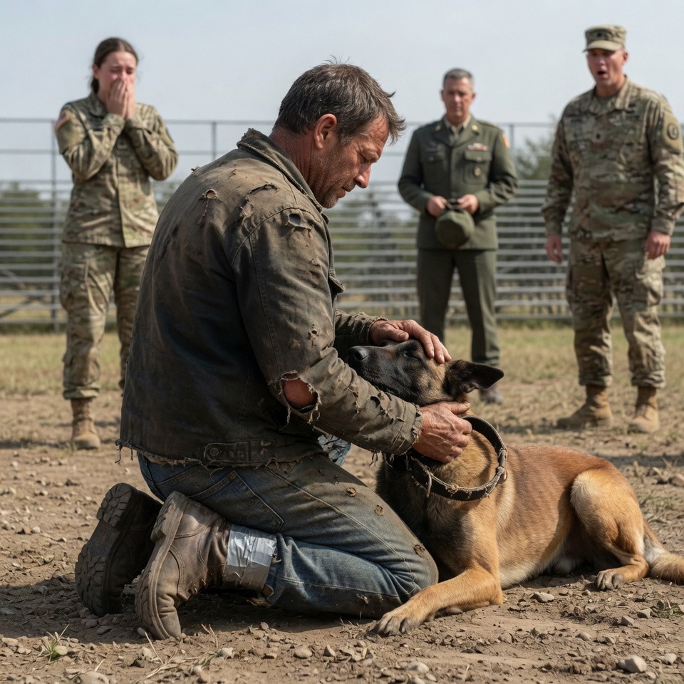 The military K9 was 48 hours from being euthanized after attacking three handlers. A homeless veteran with duct-taped boots walked onto the field — and in 30 seconds, the dog lay at his feet. He said four words I’ll never forget.