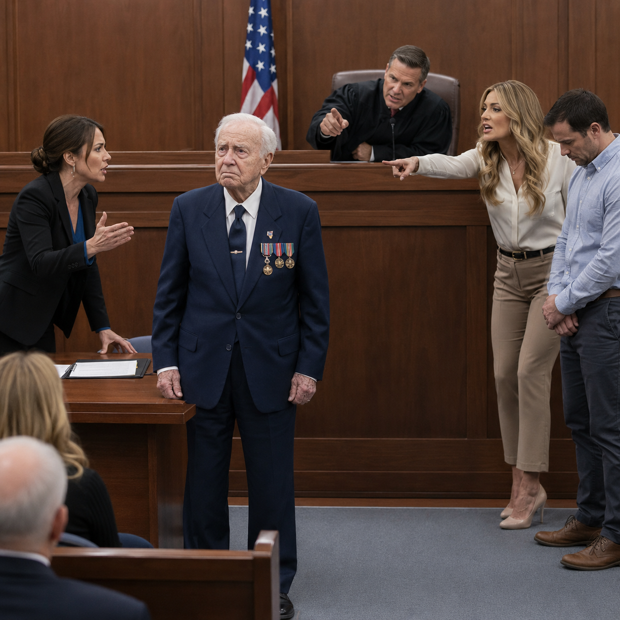 A Judge Mocked an Elderly Navy Veteran’s Medals in Court, but When His Family Tried to Take His House and Disability Checks, One Phone Call Exposed a Betrayal Nobody Saw Coming