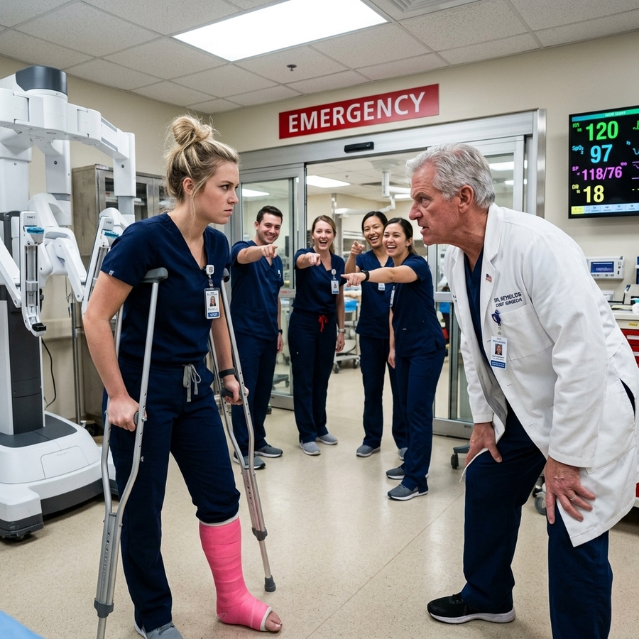 They Mocked the Nurse’s Pink Cast and Called Her a Liability — Then the Chief Surgeon Whispered “Robotic Precision” And The Whole OR Froze