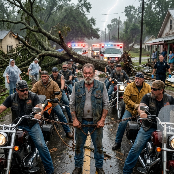 We were TERRIFIED when fifty INTIMIDATING bikers roared into our DESTROYED town after the storm. We thought they came to LOOT, yet they tied their bikes to HUGE trees, straining their engines, but NOTHING budged. WOULD THESE OUTLAWS ACTUALLY SAVE US?!